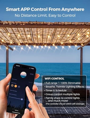 XMCOSY+ Outdoor String Lights, Smart Patio Lights 100Ft Dimmable Outdoor Lights Warm White, 50 G40 LED Bulbs, WiFi String Lights for Outside, Work with Alexa, APP Control, Waterproof Extendable
