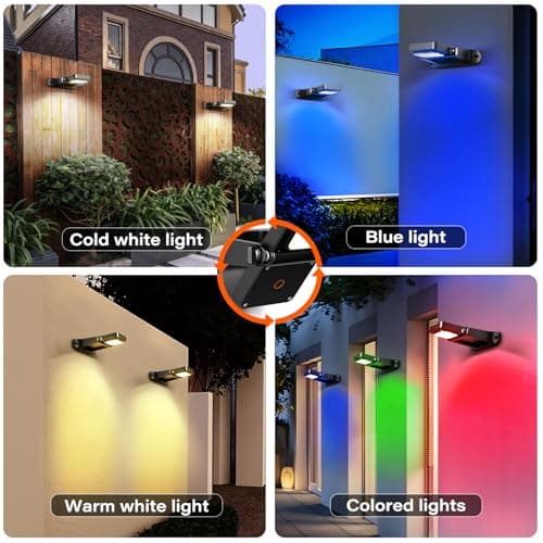 200LM Solar Lights Outdoor Waterproof 2200mAh Solar Fence Lights with 6 Modes & 360° Adjustable Solar Powered Lighting, Warm White/Cool White/RGB for Wall, Patio, Steps, Garden, Pool - 4 Pack
