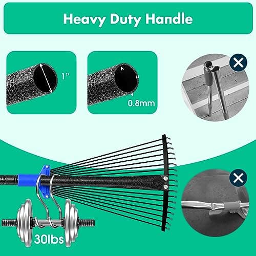 Garden Rake, Leaf Rake with Expandable Head from 9.5 inch to 17 inch, Collapsible Lawn Rakes with 53 Inch Adjustable Handle, Heavy Duty Metal Rakes for Lawn Yard, Flower Beds
