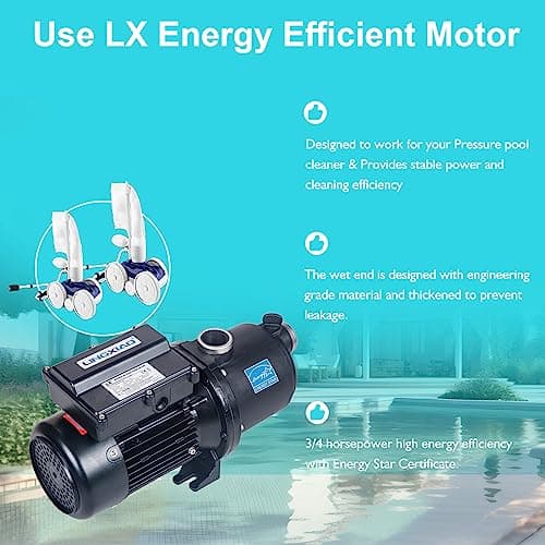 Pool Booster Pump 3/4 HP for Pressure Pool Cleaners PB460 180-480, EC-LA01N, OEM Booster Pump 3/4 HP, 115V or 230V, 60PSI, Energy Star Specification - Black