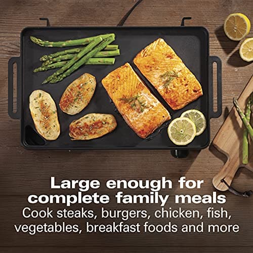 Hamilton Beach Professional Cast Iron Indoor Electric Grill & Griddle, 10" x 16" Preseasoned Cooking Surface, Adjustable Temperature up to 450° F, Black (38560)