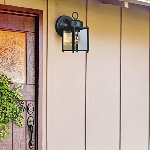 DESIGNERS FOUNTAIN Preston Outdoor Light Fixture, 8 Inch, Exterior Wall Mount Lantern Sconce, Clear Glass Porch Lights for Front Door, Patio, and House Garage, Black, 1161-BK