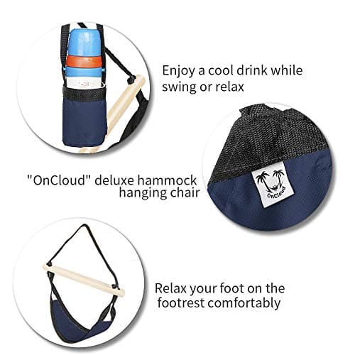 ONCLOUD Upgraded Unique Hammock Hanging Sky Chair, Air Deluxe Swing Seat with Rope (Navy Blue)