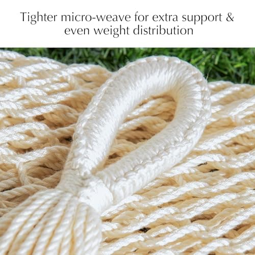 PNAEUT Mayan Hammock, Handwoven XL Thick Soft Rope Hammocks for Outdoor Indoor, Max 600 lbs Capacity, Tree Straps & Carabiners Included (Nature)