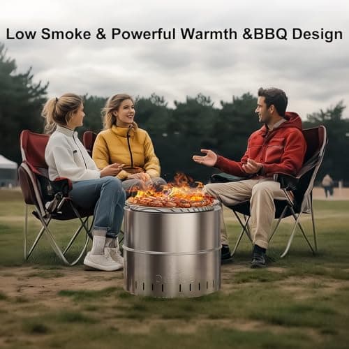 15.5 inch Stainless Steel Smokeless Fire Pit with Tote Bag, Outdoor Smokeless Firepit, Wood Burning Fire Pits for Camping, Bonfire, Low Smoke Firepit for Outside (Vertical Hole)