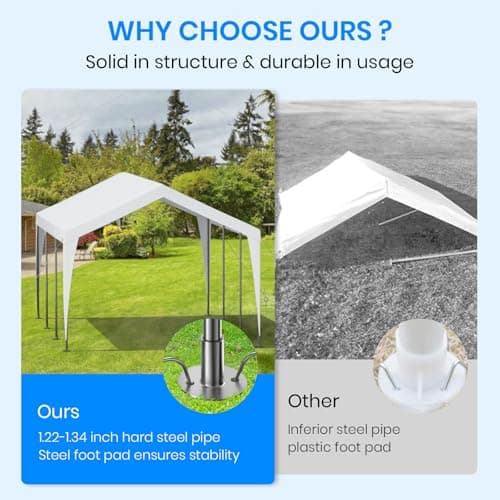 Carport 10x20 Heavy Duty Portable Garage,Galvanized Frame Carport Canopy,Portable Garages and Shelters with 8 Leg&4 Wind Rope,Car Tent Garage with All-Season Tarp for Boat Truck Bike,Without Sidewall