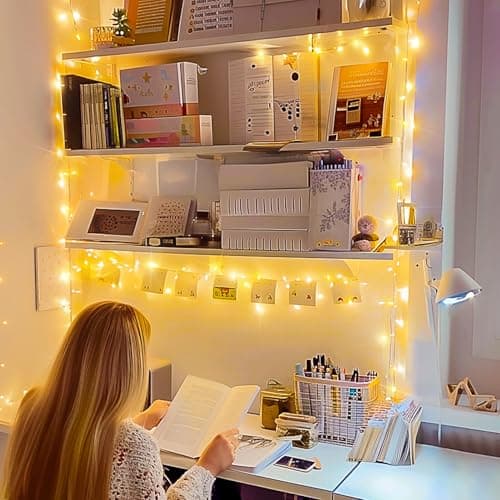 JMEXSUSS Connectable Warm White String Lights Indoor, 8 Modes Christmas Light Plug in Fairy String Lights for Bedroom, 33ft 100 LED Twinkle Lights Outdoor for Christmas Tree Decor