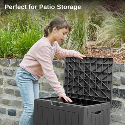 EAST OAK Outdoor Storage Box, 31 Gallon Deck Box, Waterproof Resin Storage Bin for Patio Cushions, Gardening Tools, Pool Accessories, Lockable, UV Resistant, Black