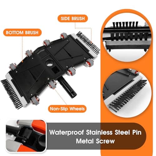 Heavy Duty Pool Vacuum Head with Side Brush & Wheels for Vinyl Liner Professional Weighted Swimming Pool Vac Cleaner Heads for Inground & Above Ground Pool - Orange
