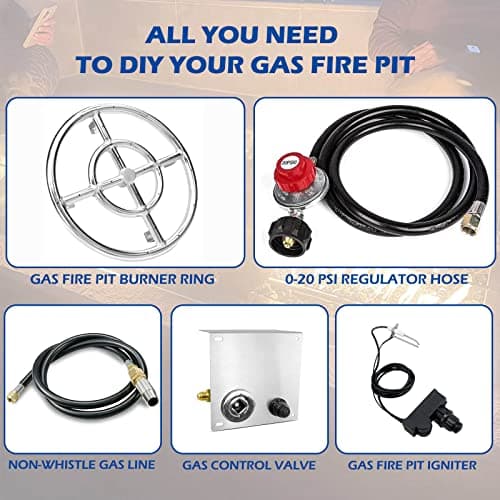 GRISUN Fire Pit Burner Ring Kit 12 Inch, Propane Fire Pit Kits, Come with Propane Fire Pit Hose Kit and Upgraded Gas Control Spark Ignition Kit, DIY Round Gas Fire Pit Kit, Stainless Steel
