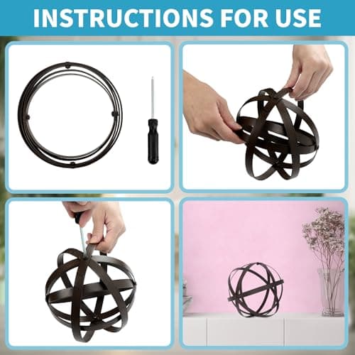 3 PCS Garden Spheres Balls Assorted Size Distressed Metal Band Decorative Sphere Folding Orbs Sculpture for Outdoor Indoor Decorations 7" 10" 12" Diameter (Rusty)