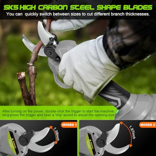 2 In 1 Pole Pruning Shears Cordless (2025 Upgraded), Electric Pruning Shears with LCD Display,1.5-2 Inch Cutting Diameter Pole Pruners for Tree Trimming, with 2 Pack 2.0Ah Batteries and Goggles