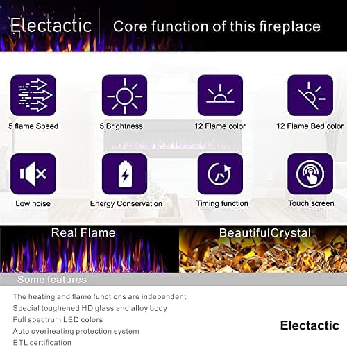 60 inches Electric Fireplace Recessed and Wall Mounted, Fireplace Heater and Linear Fireplace, with Timer, Remote Control, Adjustable Flame Color, 750w/1500w, Black