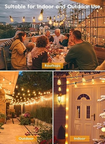 Brightown Outdoor String Lights 100FT Patio Outside Hanging Lights with 52 Shatterproof ST38 Dimmable Vintage Waterproof Edison Bulbs for Backyard Deck Garden Party Xmas Decor, 2700K