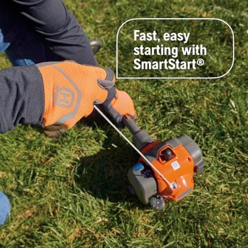 Husqvarna 122LKE Gas Edger, Multi-Purpose Tool with Lawn Edger Attachment, Features 6-Inch Adjustable Wheel and Curved Shaft