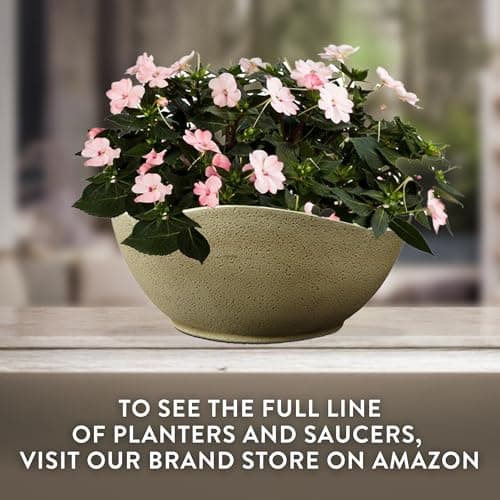 Classic Home and Garden Arc Unique Planter Bowl w/Drain Plug - UV Resistant Shallow Planter - Modern Plant Pot for Herbs (12” Georgia Clay)