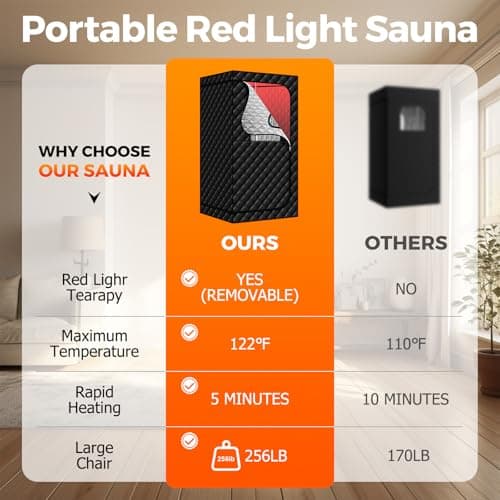 Steam Sauna with Red Light Therapy Lamp, Portable Infrared Saunas Tent with 3L Steamer, Personal Heat Box with Remote Control & Large Folding Chair, Indoor Sauna Spa for Relaxation & Detox