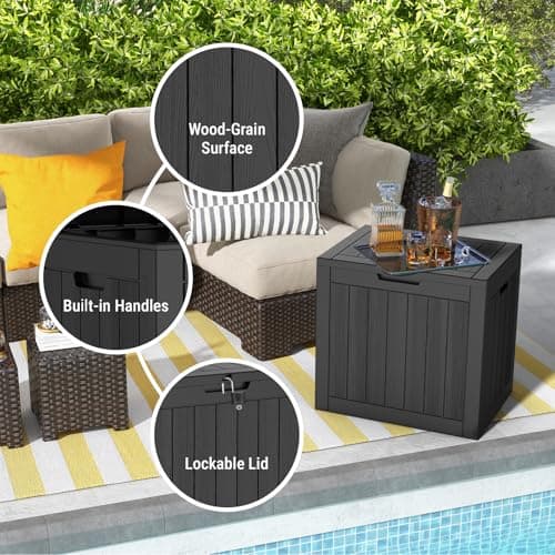 Deck Box, Waterproof Weatherproof and UV Resistant Resin Storage Bin with Lockable Lid, Ideal for, Outdoor, Patio Furniture Cushions, Pool Supplies, Garden Tools (31 Gallon, Black)