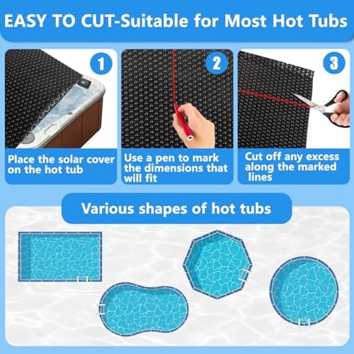 7 x 7 FT Spa and Hot Tub Cover, 16Mil Square Hot Tub Thermal Blanket, Insulation Solar Blanket Bubble Cover for Energy Efficiency & Safety