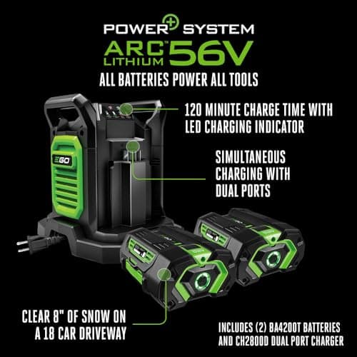 EGO Power+ SNT2405 56-Volt 24 in. Self-Propelled 2-Stage Snow Blower with Peak Power™ - (2) 7.5Ah Batteries and Dual Port Charger Included