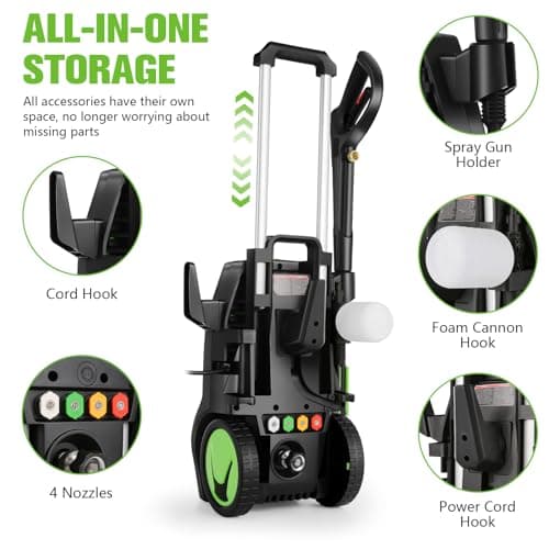Electric Pressure Washer, 5000PSI 4.0GPM Heavy Duty Power Washer with 33 FT Extension Hose, 4 Quick Connect Nozzles and Foam Cannon for Cars/Fences/Driveways/Patios/Home Cleaning, Green