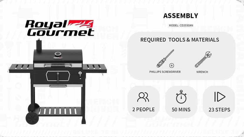Royal Gourmet CD2030AN 30-Inch Charcoal Grill, Deluxe BBQ Smoker Picnic Camping Patio Backyard Cooking, Black, Large