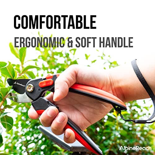 AlpineReach Bypass Pruning Shears for Gardening, Sharp Ergonomic Pruners, Heavy Duty High Carbon Steel Blade Plant Cutting Clippers, Adjustable Soft Handle for Small & Large Hands, Secateurs, Gift