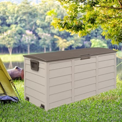 VINGLI 75 Gallon Outdoor Storage Box, Patio Deck Box Furniture with Rolling Wheels, Plastic Storage Containers with Lockable Design, For Garden, Yard, Balcony (Brown)