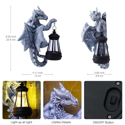 Goodeco Dragon Tree Hugger Solar Lantern Garden Statue - 9.3 Inch Resin Dragon Decor for Outdoor, Perfect Garden Gift & Yard Decor