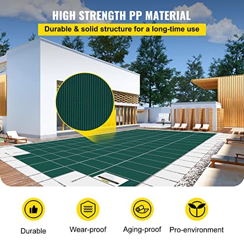 VEVOR Inground Pool Safety Cover 18' x 36' Rectangle with 4x8ft Center End Step, Safety Pool Covers Green Mesh, 15-Year Warranty, Triple Stitched, MAX Strength Winter Safety Cover for Children & Pets