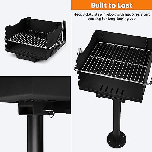 Stanbroil Charcoal Barbecue Grill for Outdoor, Heavy Duty Steel Park BBQ Grill with Stainless Steel Cooking Grate and Above/In Ground Post for Camping and Backyard