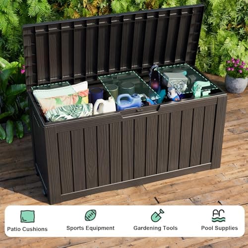 76 Gallon Outdoor Deck Box,Storage Lockable Waterproof Patio Furniture,Garden Tools,Cushions,Pool Accessories Outside Storage Resin Box(Black)