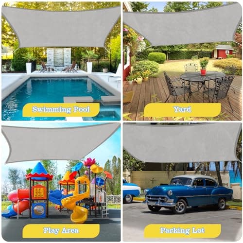 HappyTrends Sun Shade Sail,Heavy Duty UV Protection Beach Shade Canopy Wind sail,Tear and Rust Resistant Patio sail Shade for Yard Deck Lawn Garden Rectangle Sunshade(12'x 12',Grey)