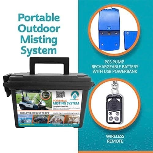EXTREMEMIST Portable Misting System - 4 Mist Nozzles | Easy to Setup | 16 ft. Mist Line for Outdoor Patios, Golf Carts, Greenhouses, Canopy, Decks & More - Cools The air up to 30°F (17°C)!