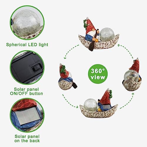 Garden Gnome Statue,Solar Gnomes Figurine,Outdoor Gnome Decor,Gnomes Decorations for Yard with Solar Light,Gnome Sculptures for Patio Lawn Ornaments