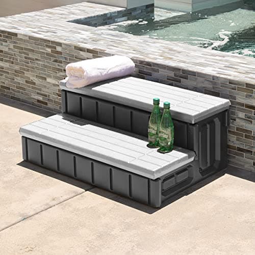 XtremepowerUS Universal Heavy Duty 2-Step Spa & Hot Tub Step Porch Steps with Large Storage Compartment Non-Slip Resistant Step Stairs, Grey