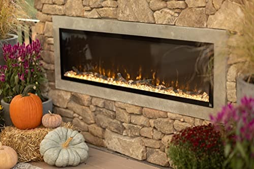 Touchstone 80049 - Indoor/Outdoor Sideline Elite Smart WiFi-Enabled Electric Fireplace - 60" Wide - in-Wall Recessed or Wall Mount - Realistic 6 Color Flame - No Heat - Log & Crystal
