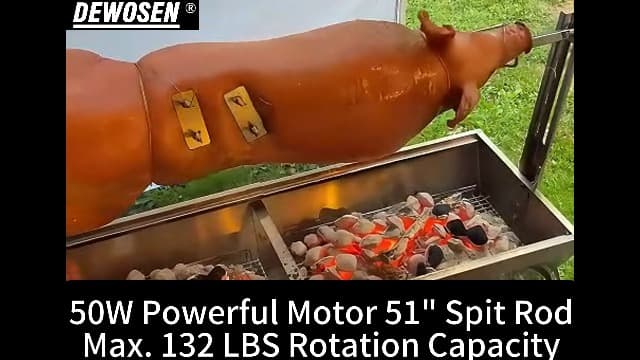 50W Rotisserie Grill With Wind Screen - 51 Inch BBQ Outdoor Pig & Lamb Spit Roaster - 132LBS/60KG Stainless Steel Charcoal Spit Rotisserie Grill for Camping & Outdoor Barbecue