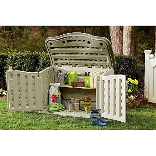 Rubbermaid Small Horizontal Resin Outdoor Storage Shed With Floor (4.5 x 3 Ft) Weather Resistant, Beige/Brown, Organization for Home/Backyard/Pool Chemicals/Toys/Garden Tools/Porch/Patio Cushions