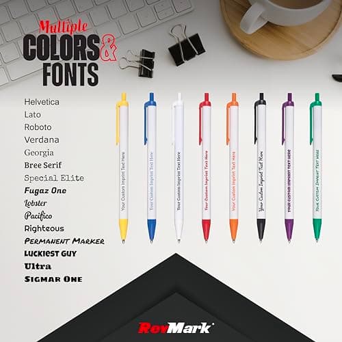 RevMark Personalized Ballpoint Pen, Custom Printed Name, Business or Event Information, Timeless Advertising, USA Made Pens, Promotional Marketing, Smooth Black Ink, Bulk Pack (Blue,50 Ct.)