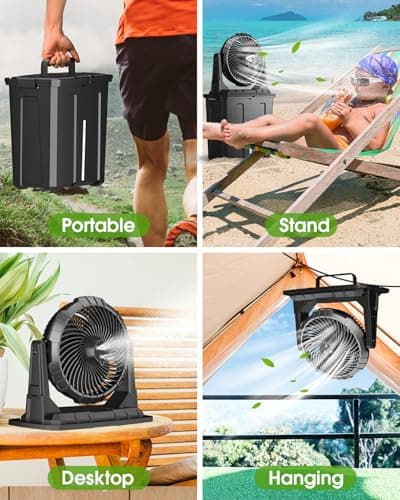 Ausic Portable Misting Fan - 9L Bucket, 10-inch Outdoor Fans for Patios/Camping/Beach/Golf etc., 20000mAh USB Rechargeable Battery Powered Floor Water Cooling Fan, 3 Strong Winds, 3 Spray Mister