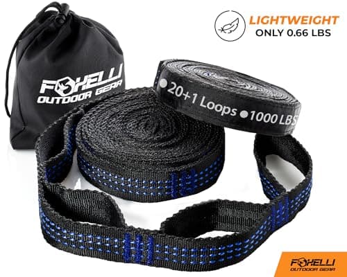 Foxelli XL Hammock Straps - Extra Long 20FT Heavy Duty No-Stretch Suspension System, 40+2 Loops, 2000 LBS Capacity, for Indoor/Outdoor Use – Set of 2 Straps & Carry Bag