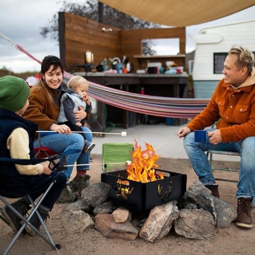 17 inch Portable Fire Pit for Outside Collapsible Plug Fire Pit Suitable for Camping, Picnics, Courtyards, Garden Bonfires and Outdoor Firewood with Storage Bag