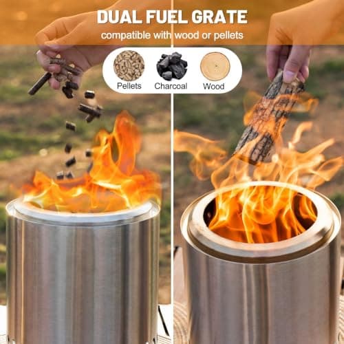 Table Top Firepit 6 Inch - Tabletop Fire Pit Camping Stove 304 Stainless Steel Pellet Patio Heater Portable Smokeless Fire Pit 6"x6.89" Silver