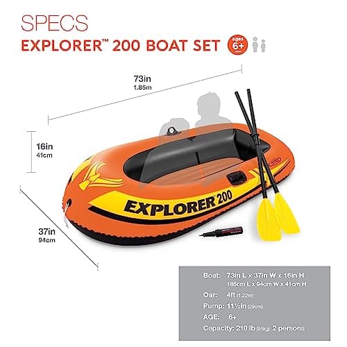 INTEX Explorer Inflatable Boat Series: Dual Air Chambers – Welded Oar Locks – Grab Handles – Bow Rope – Sporty Design