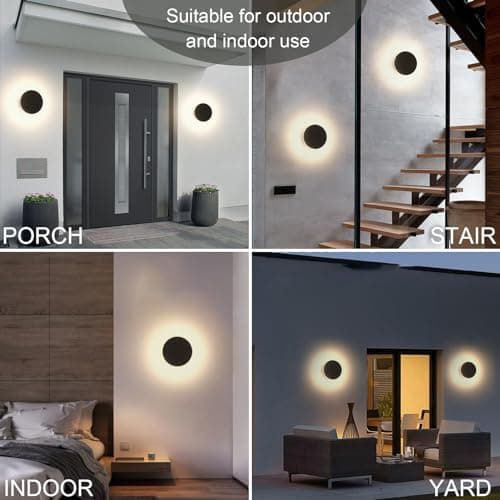 2 Packs LED Wall Light Outdoor Indoor Modern Wall Sconce Mini Wall Sconce Outdoor Wall Lights Aluminum Waterproof Black Wall Mount Light LED Wall Sconces Warm White 3000K (Round)