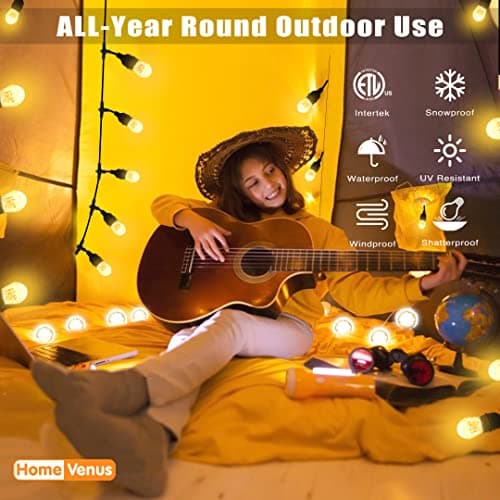 HVS Smart Outdoor String Lights LED 24Ft 12Bulbs Tunable Dimmable Warm White Waterproof Shatterproof Cafe Patio Lights,APP Control 2.4GHZ WiFi Alexa Google Balcony Backyard Porch(3 Core Wire, WW-24FT)