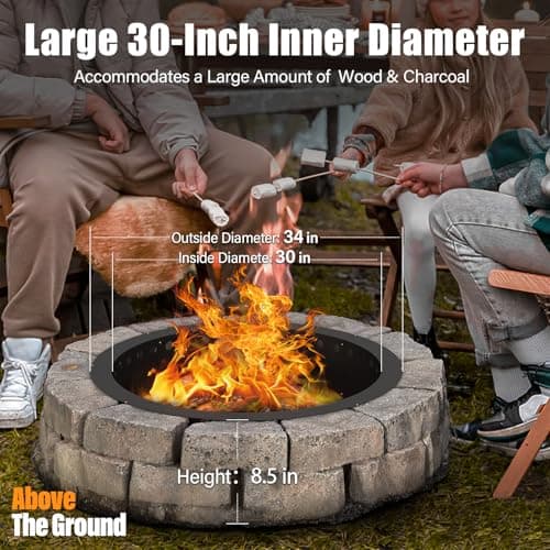 30 inch Fire Pit Ring for Outside, Large Smokeless Firepit Insert, Fire Ring for Camping, Wood Burning Fire Pit Rim, DIY Fire Rings for Yard/Garden Bonfires, Outdoor Fireplace