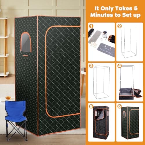 Portable Sauna Box with 3L 1200W Steamer, Personal Sauna Tent with 15 Adjustable Heat Levels, Steam Sauna Full Body for Home, Steam Room with Foldable Chair