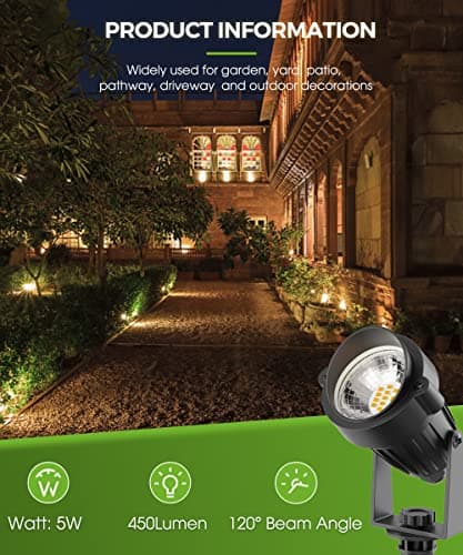 LOHAS Landscape Spot Lights Outdoor, 5W Dusk to Dawn Outdoor Lighting, LED Spotlights for Yard, 120V 450LM Outside Lights for House, 9.84-ft Cord, IP66 Waterproof 3000K, UL Listed 2 Pack